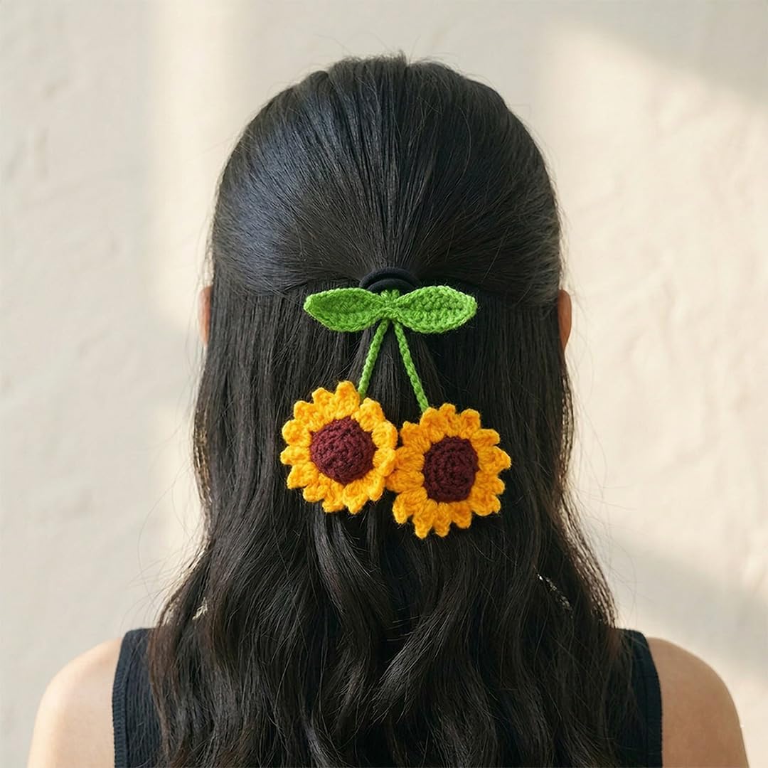 CreARTivity Studio Handmade Crochet Double Sunflower Hanging Hair